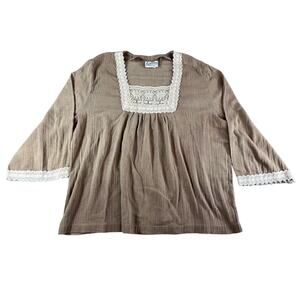 Lady Winn by Teddi Shirt Womens 46 (Large equiv) Vintage Woven Boho Square Neck